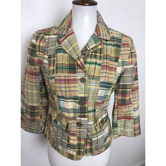Ann Taylor Loft Petite Blazer Single Breast Plaid Madras - Picture 1 of 10